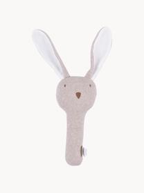 Handgefertigte Rassel Rabbit, Baumwolle, Nougat, Weiss, B 10 x L 21 cm