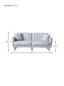 Sofa rozkładana Aqua (3-osobowa), Tapicerka: len, Stelaż: drewno rogowe, metal, Nogi: drewno naturalne, Jasny szary, S 202 x G 85 cm