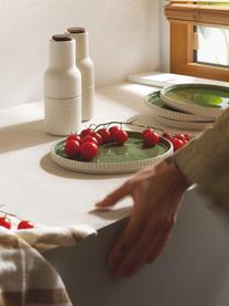 Frühstücksteller Bora mit Rillenrelief, 4 Stück, Steinzeug, glasiert, Hellgrün glänzend, Hellbeige matt, Ø 21 cm