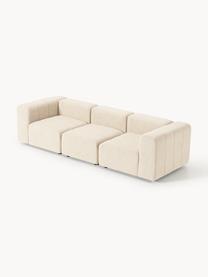 Divano componibile 4 posti in bouclé Lena, Rivestimento: bouclé (93% poliestere, 6, Struttura: legno di faggio, truciola, Piedini: plastica, Bouclé beige chiaro, Larg. 287 x Prof. 106 cm