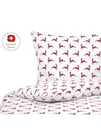 Flanell-Bettdeckenbezug Rudolph mit Rentieren, Webart: Flanell Flanell ist ein s, Rot, Weiss, 160 x 210 cm