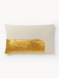 Poszewka na poduszkę z aksamitu z haftem Farah, Jasny beżowy, odcienie złotego, S 30 x D 50 cm