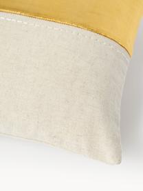 Copricuscino ricamato con decoro in velluto Farah, Retro: misto cotone (70% cotone,, Beige chiaro, dorato, Larg. 30 x Lung. 50 cm