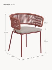 Sedia intrecciata da giardino Seil, Struttura: metallo zincato e vernici, Rivestimento: poliestere, Tessuto beige chiaro, rosso corallo, Larg. 58 x Prof. 48 cm