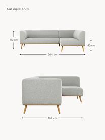 Ecksofa Archie mit Eichenholz-Füßen, Bezug: 100% Wolle, Gestell: Kiefernholz, FSC-zertifiz, Beine: Massives Eichenholz, FSC-, Webstoff Hellgrau, B 264 x T 162 cm, Eckteil links