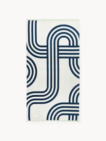 Fouta à motifs géométriques Shiloh, Blanc cassé, bleu foncé, larg. 90 x long. 170 cm