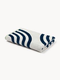 Fouta à motifs géométriques Shiloh, Blanc cassé, bleu foncé, larg. 90 x long. 170 cm