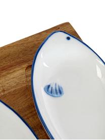 Set de servir Ryba, 4 pzas., Cuencos: porcelana, Bandeja: madera de acacia, Blanco, Azul, An 28 x Al 4 cm