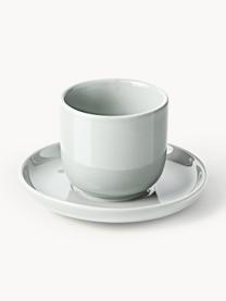 Tasses à expresso en porcelaine avec sous-tasses Nessa, 4 pièces, Porcelaine de haute qualité, Gris clair, haute brillance, Ø 7 x haut. 6 cm, 90 ml