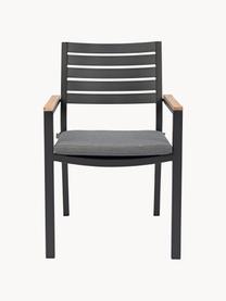 Silla con reposabrazos de jardín con cojín de asiento Belmar, Tapizado: 100% polipropileno, Estructura: aluminio con pintura en p, Reposabrazos: madera, Tejido gris oscuro, gris antracita, An 60 x L 58 cm