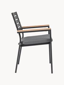 Silla con reposabrazos de jardín con cojín de asiento Belmar, Tapizado: 100% polipropileno, Estructura: aluminio con pintura en p, Reposabrazos: madera, Tejido gris oscuro, gris antracita, An 60 x L 58 cm