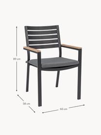 Garten-Armlehnstuhl Belmar mit Sitzkissen, Bezug: 100 % Polypropylen, Gestell: Aluminium, pulverbeschich, Armlehnen: Holz, Webstoff Dunkelgrau, Anthrazit, B 60 x T 58 cm