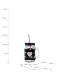 Mug bocal Stripes & Heart, 2 pièces, Transparent, noir, rose