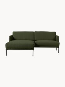 Kleines Ecksofa Fluente mit Metall-Füßen, Bezug: 100 % Polyester Der strap, Gestell: Massives Kiefernholz, FSC, Füße: Metall, pulverbeschichtet, Webstoff Dunkelgrün, B 198 x T 152 cm, Eckteil links