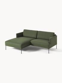 Kleines Ecksofa Fluente mit Metall-Füßen, Bezug: 100 % Polyester Der strap, Gestell: Massives Kiefernholz, FSC, Füße: Metall, pulverbeschichtet, Webstoff Dunkelgrün, B 198 x T 152 cm, Eckteil links