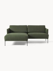 Kleines Ecksofa Fluente mit Metall-Füssen, Bezug: 100 % Polyester Der strap, Gestell: Massives Kiefernholz, FSC, Webstoff Dunkelgrün, B 198 x T 152 cm, Eckteil links