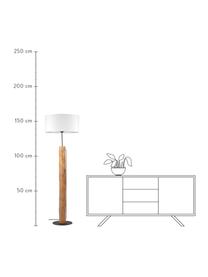 Stehlampe Pino mit Holzfuß, Lampenschirm: Stoff, Lampenfuß: Kiefernholz, gebeizt, Braun, Weiß, Ø 50 x H 161 cm