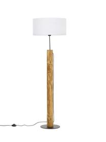 Vloerlamp Pino met houten voet, Lampenkap: stof, Lampvoet: grenenhout, gebeitst, Bruin, wit, Ø 50 x H 161 cm
