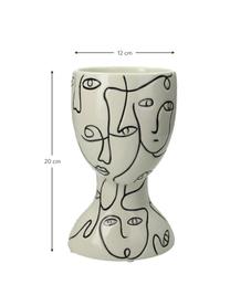 Osłonka na doniczkę z kamionki Faces, Kamionka, Złamana biel, czarny, S 12 x W 20 cm