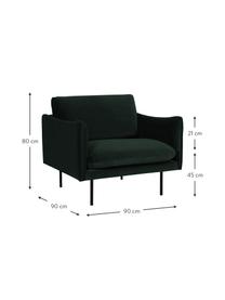 Fotel z aksamitu Moby, Tapicerka: aksamit (wysokiej jakości, Stelaż: lite drewno sosnowe z cer, Nogi: metal malowany proszkowo, Ciemnozielony aksamit, S 90 x G 90 cm