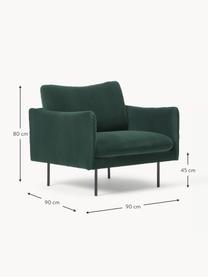 Sillón de terciopelo Moby, Tapizado: terciopelo (poliéster de , Estructura: madera de pino maciza, Patas: metal con pintura en polv, Terciopelo verde oscuro, An 90 x F 90 cm