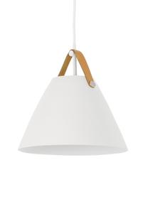 Lampa wisząca ze skórzanym paskiem Strap, Biały, Ø 48 x W 46 cm