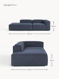 Chaise loungue componibile Lennon, Rivestimento: 100% poliestere Con 115.0, Struttura: legno di pino massiccio, , Piedini: plastica Questo prodotto , Tessuto blu scuro, Larg. 269 x Prof. 119 cm, schienale a destra