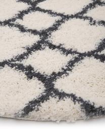 Tapis rond moelleux à poils longs Mona, Blanc crème, gris foncé, Ø 150 cm (taille M)