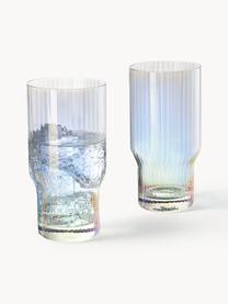 Ručně foukané sklenice s rýhovaným reliéfem a perleťovým leskem Juno, 4 ks, Sodnovápenaté sklo, Transparentní, Ø 7 cm, V 14 cm, 380 ml