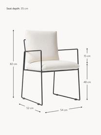 Gestoffeerde stoel Wayne, Bekleding: 80% polyester 20% linnen , Frame: gepoedercoat metaal, Geweven stof gebroken wit, B 54 x D 52 cm