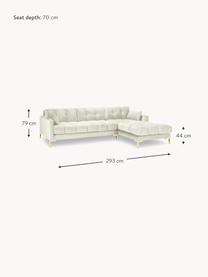 Sofa narożna z aksamitu Mamaia (5-osobowa), Tapicerka: 100% aksamit poliestrowy , Stelaż: lite drewno sosnowe, płyt, Kremowobiały aksamit, S 293 x G 185 cm, prawostronna