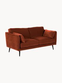 Fluwelen bank Paola (2-zits) met houten poten, Bekleding: fluweel (polyester) Met 1, Frame: massief vurenhout, spaanp, Poten: gelakt vurenhout, FSC-gec, Fluweel roodbruin, B 179 x D 95 cm