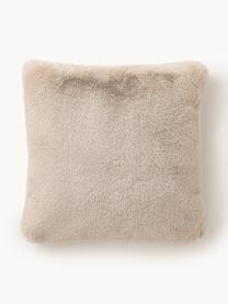 Housse de coussin 40x40 moelleuse en fourrure synthétique lisse Mette, Beige, larg. 40 x long. 40 cm