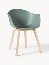 Krzesło z podłokietnikami z tworzywa sztucznego Claire, Nogi: drewno bukowe, Szałwiowy zielony, drewno bukowe, S 60 x G 54 cm