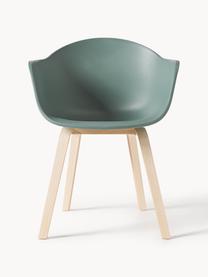 Krzesło z podłokietnikami z tworzywa sztucznego Claire, Nogi: drewno z fornirem z drewn, Szałwiowy zielony, drewno bukowe, S 60 x G 54 cm