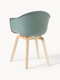 Krzesło z podłokietnikami z tworzywa sztucznego Claire, Nogi: drewno bukowe, Szałwiowy zielony, drewno bukowe, S 60 x G 54 cm