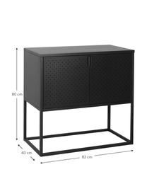 Credenza piccola in metallo con ante Neptun, Metallo verniciato a polvere, Nero, Larg. 82 x Alt. 80 cm
