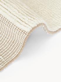 Handgeweven vloerkleed Laine met hoog-laag patroon en franjes, 57% wol (RWS-gecertificeerd), 35% jute, 8% katoen, Beige, crèmewit, B 160 x L 230 cm (maat M)