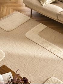 Handgeweven vloerkleed Laine met hoog-laag patroon en franjes, 57% wol (RWS-gecertificeerd), 35% jute, 8% katoen, Beige, crèmewit, B 160 x L 230 cm (maat M)