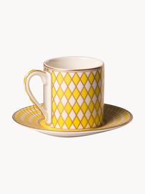 Tazzine caffè con piattini Chess 4 pz, Porcellana smaltata, Giallo, verde, bianco latte, Ø 6 x Alt. 6 cm, 100 ml