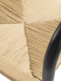 Birkenholz-Armlehnstuhl Holzstuhl Lidingo mit Schnurgeflecht, Rahmen: Birkenholz, schwarz lacki, Sitzfläche: Papierschnurgeflecht, Schwarz, Beige, B 54 x T 56 cm