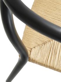 Berkenhouten fauteuil Lidingo met geweven koord, Frame: zwart gelakt berkenhout, Zitvlak: vlechtwerk, Zwart, beige, B 54 x D 56 cm