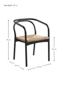 Chaise design bois de bouleau corde tressée Lidingo, Noir, beige, larg. 54 x prof. 56 cm