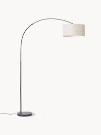 Grote booglamp Niels, Lampvoet: geborsteld metaal, Lampenkap: linnen, Lichtbeige, zwart, H 218 cm