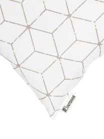 Outdoor kussen Cube met grafisch patroon in beige/wit, met vulling, 100% polyester, Wit, beige, 47 x 47 cm