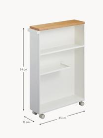 Estantería de baño con ruedas Tower, Estructura: acero con pintura en polv, Tablero: madera, Ruedas: plástico, Blanco, madera clara, An 45 x Al 68 cm