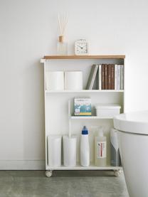 Étagère de salle de bain avec roulettes Tower, Blanc, bois clair, larg. 45 x haut. 68 cm