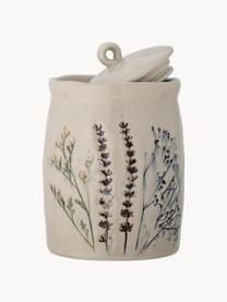 Handgemaakte opbergpot Bea met grasmotief, Keramiek, Lichtbeige, Ø 12 x H 21 cm