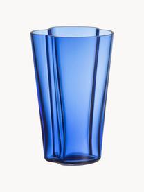 Ručne fúkaná váza Alvar Aalto, V 22 cm, Fúkané sklo, Modrá, priehľadná, Š 14 x V 22 cm