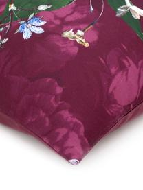 Katoenen dekbedovertrek Fleur, Bordeauxrood, 240 x 220 cm + 2 kussenhoezen 60 x 70 cm